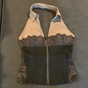 Black grey lace halter